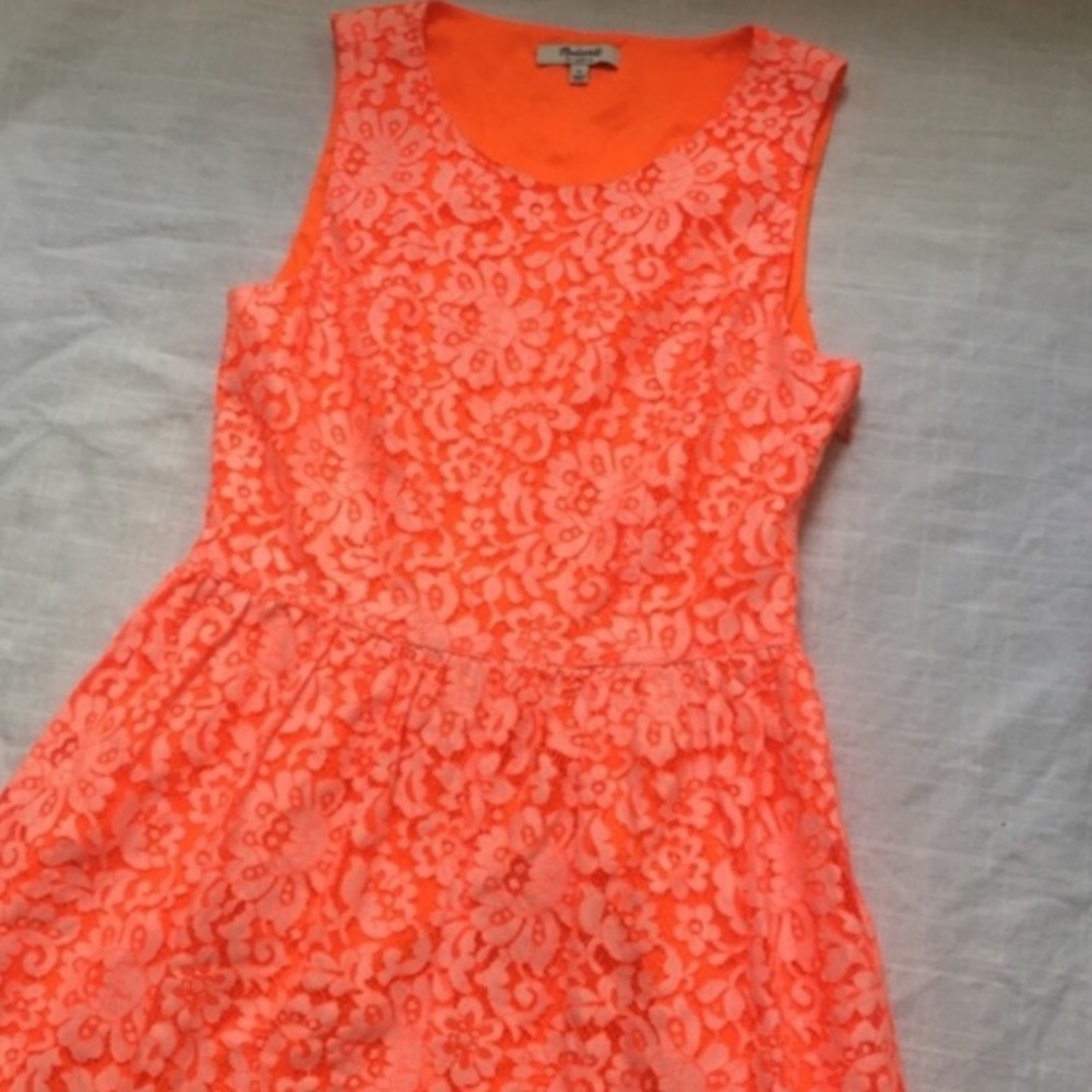 Madewell lace neon orange dress